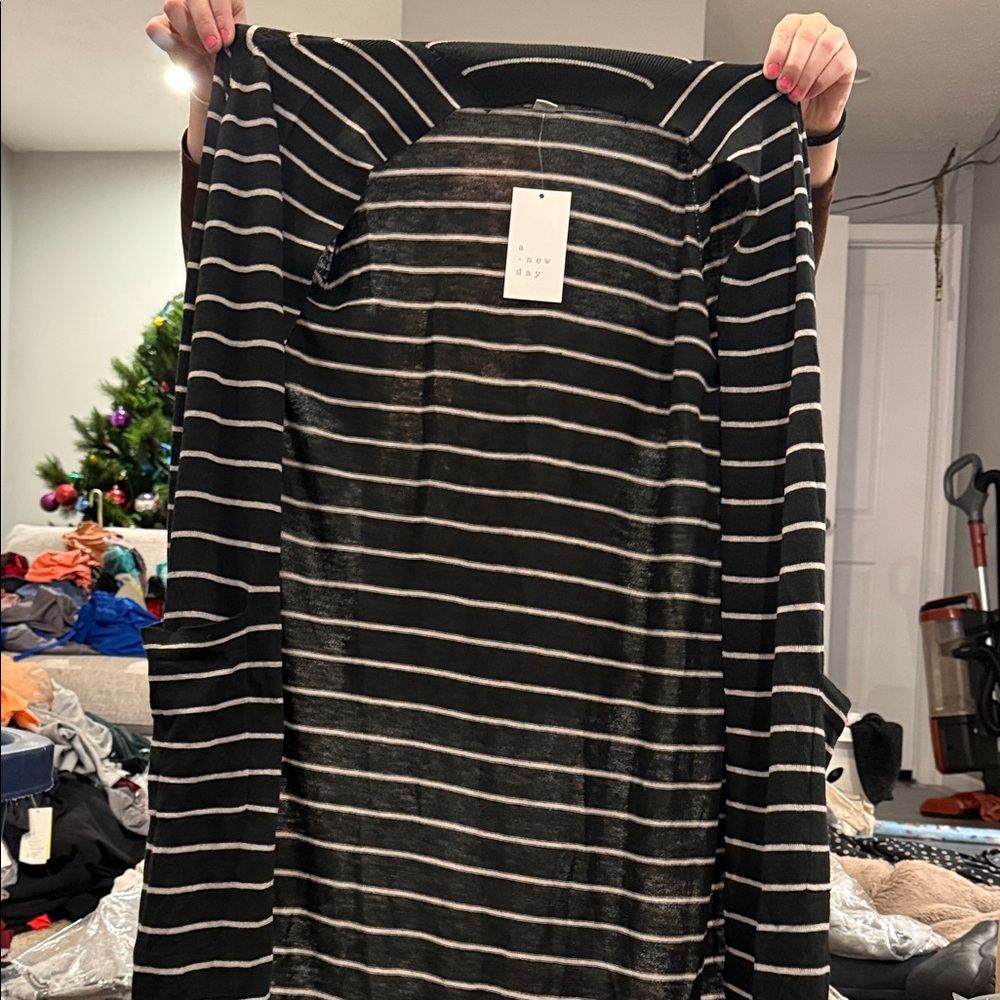 a new day Black and White Striped Cardigan